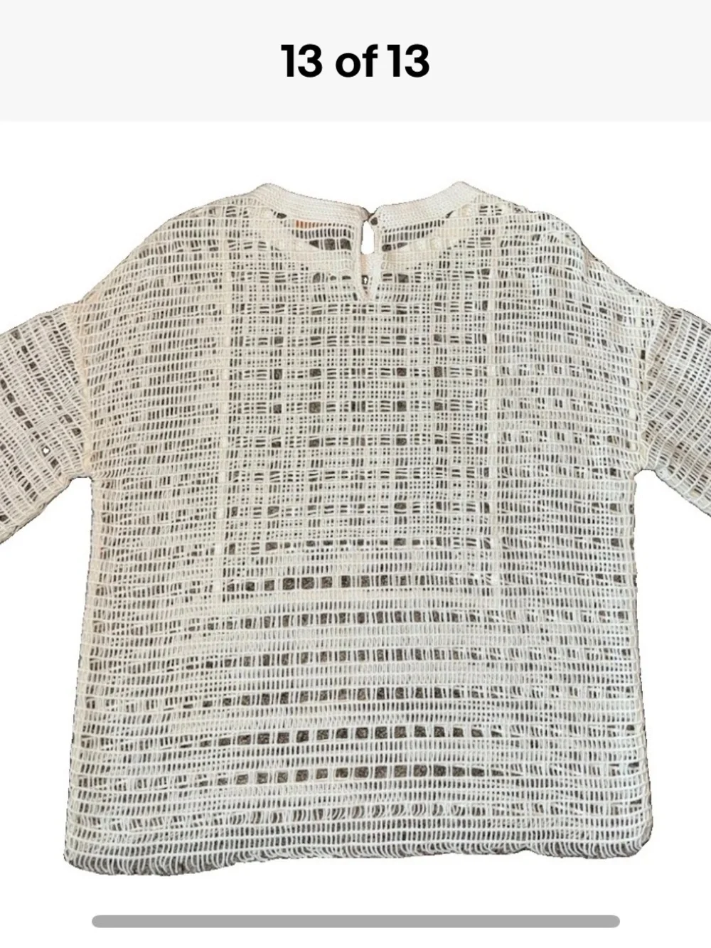 Tory Burch Open Knit Crochet Sweater M Ivory 100% Cotton 3/4 Sleeve Boho Coastal